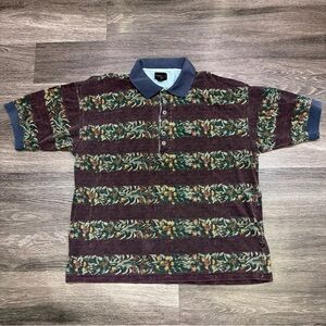 Vintage Structure Polo Shirt Short Sleeve Striped Men’s Extra Large